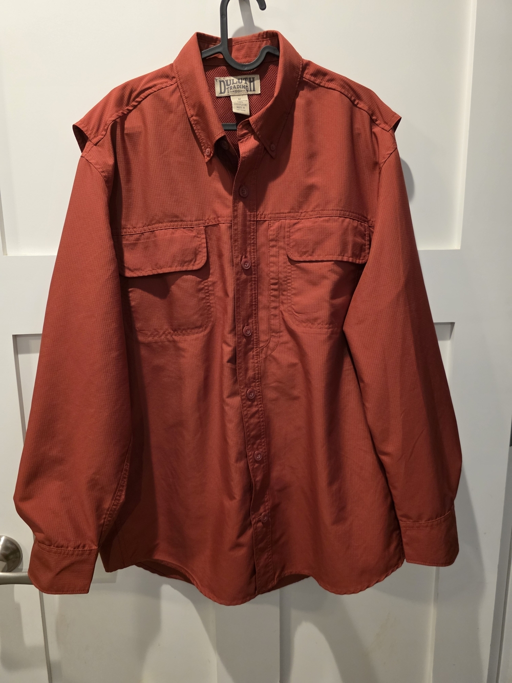 Duluth Trading Co Men's Red Orange Ventilated Fishing Hiking Shirt Size M